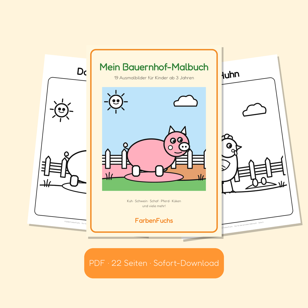 Bauernhof-Malbuch PDF mit Schwein auf dem Cover