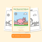 Bauernhof-Malbuch PDF mit Schwein auf dem Cover