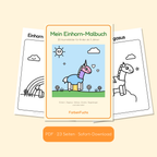 Einhorn-Malbuch PDF mit buntem Einhorn auf dem Cover