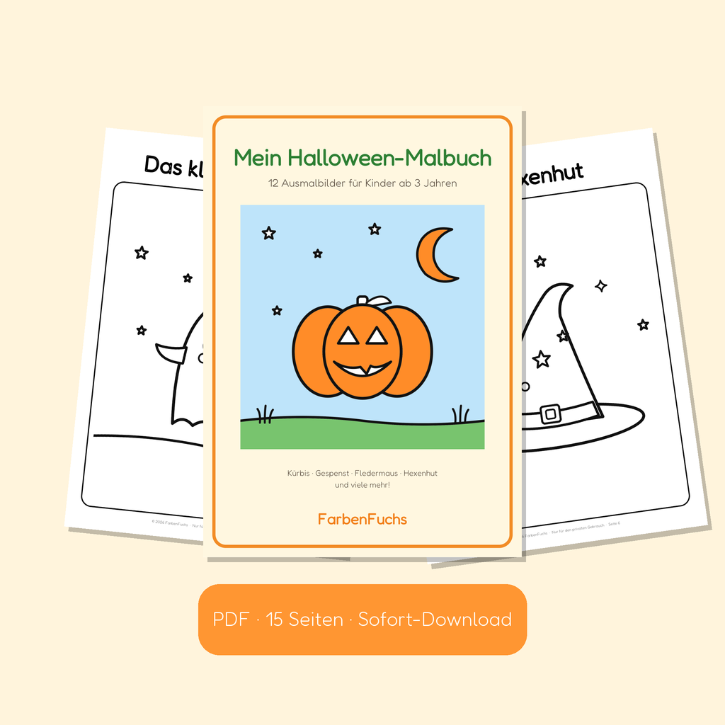 Halloween-Malbuch PDF für Kinder mit Kürbis auf dem Cover