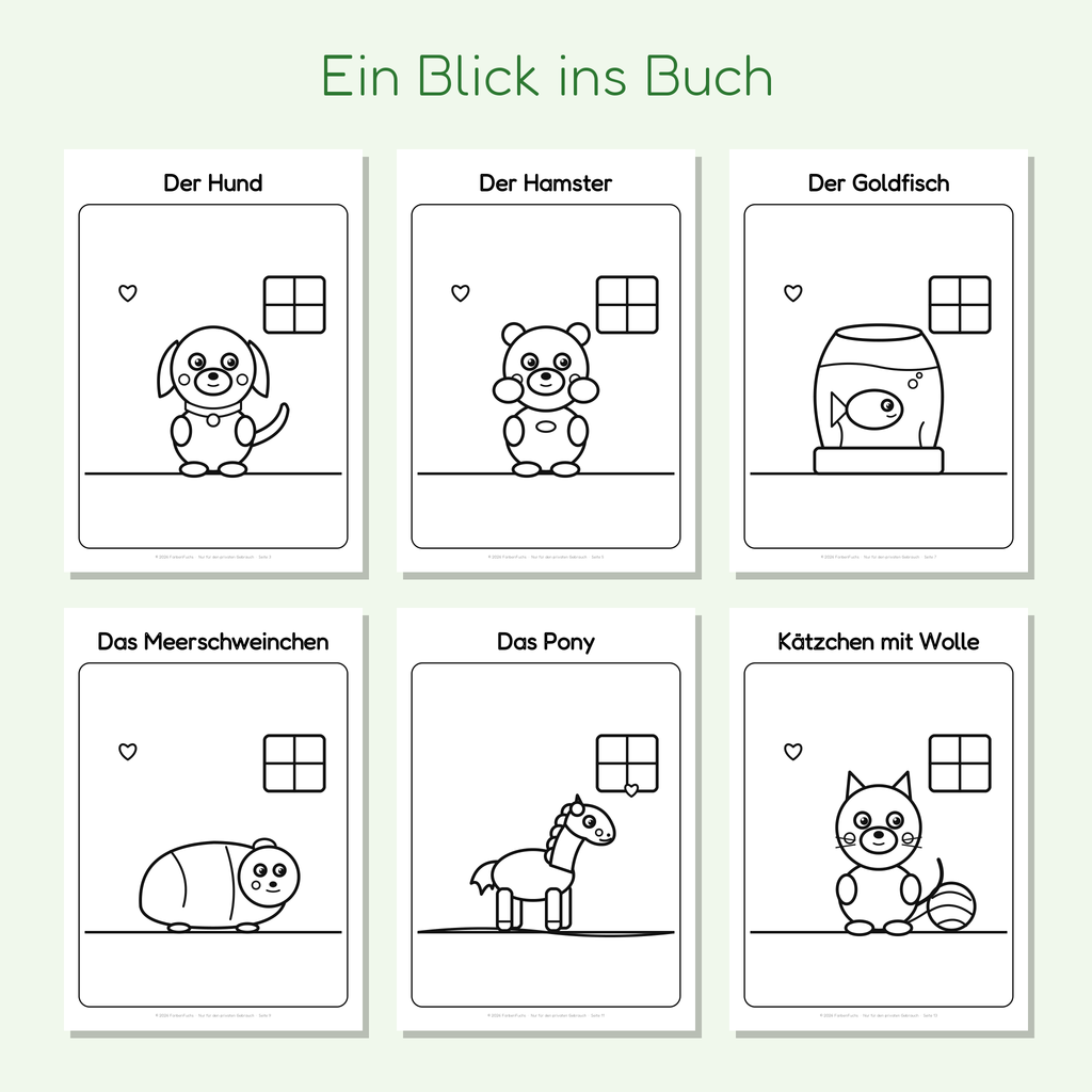 Vorschau der Haustier-Ausmalbilder