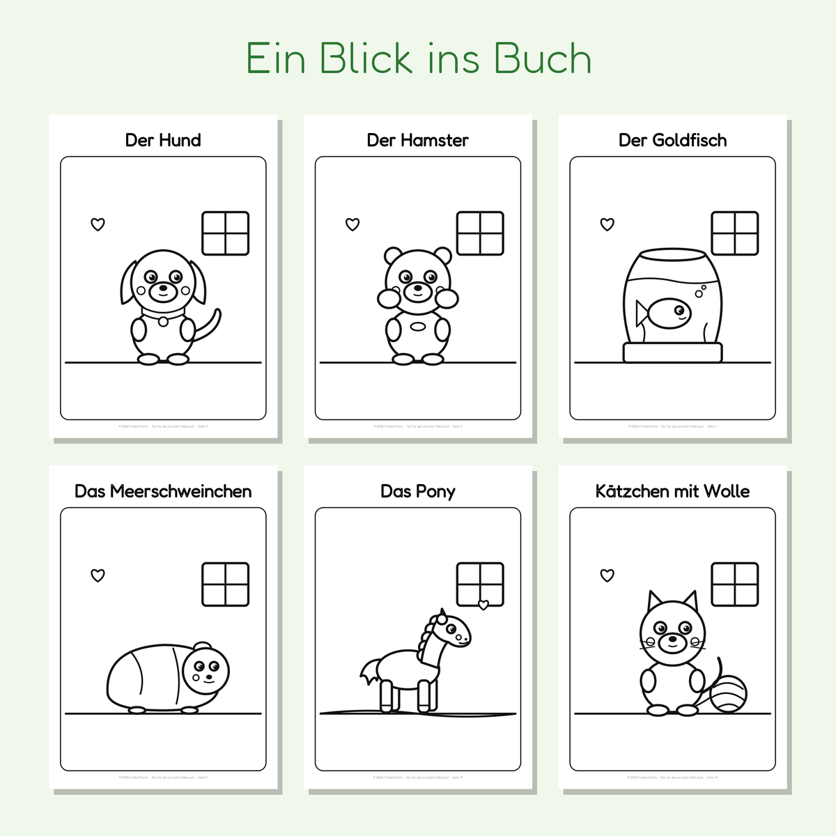 Vorschau der Haustier-Ausmalbilder