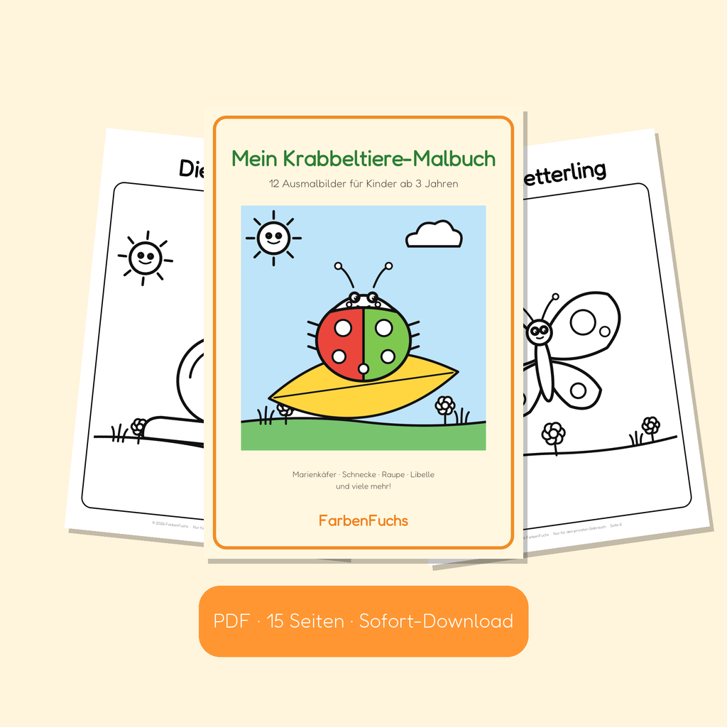Krabbeltiere-Malbuch PDF mit Marienkäfer auf dem Cover