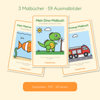 Malbuch-Sparpaket: Dino-, Fahrzeug- und Meerestiere-Malbuch