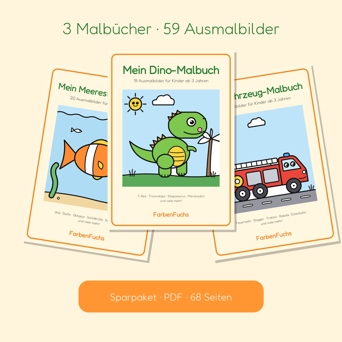 Malbuch-Sparpaket: Dino-, Fahrzeug- und Meerestiere-Malbuch