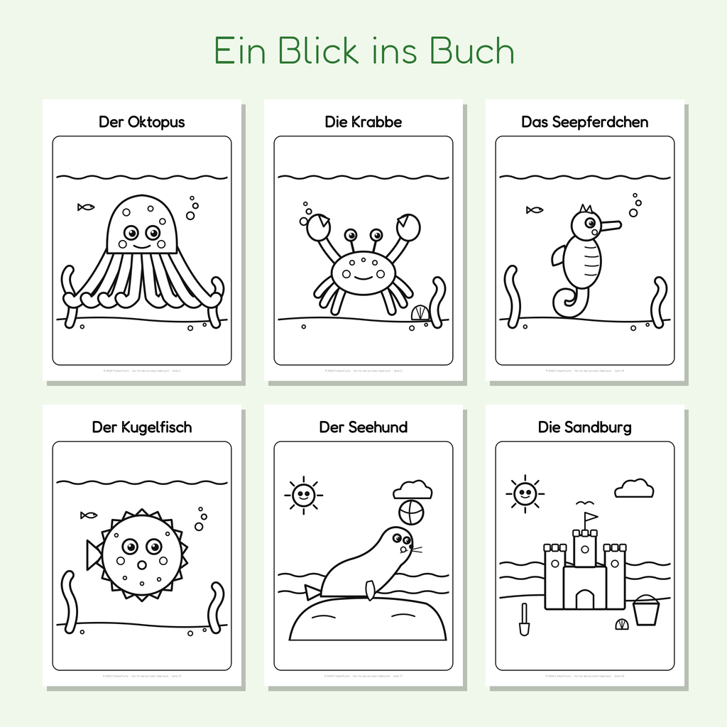 Vorschau: Ausmalbilder Oktopus, Krabbe, Seepferdchen und mehr