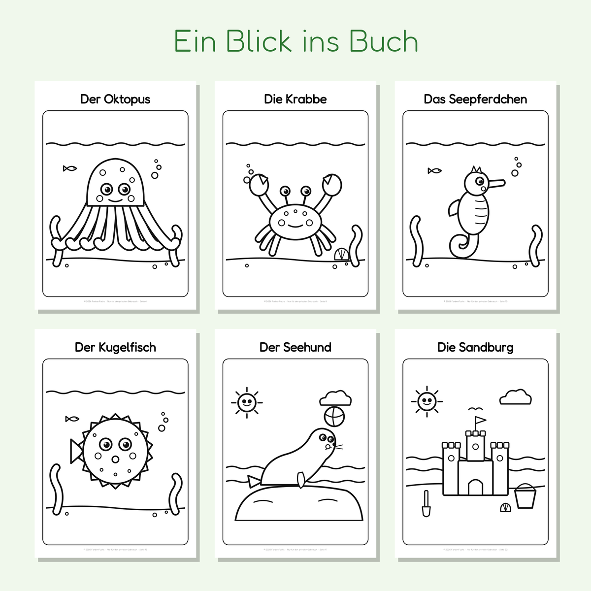 Vorschau: Ausmalbilder Oktopus, Krabbe, Seepferdchen und mehr