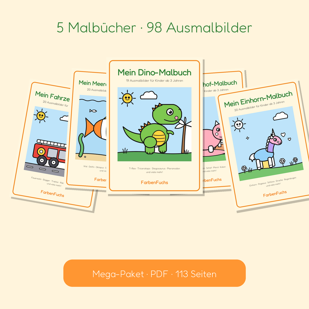 Mega-Paket: alle 5 FarbenFuchs-Malbücher