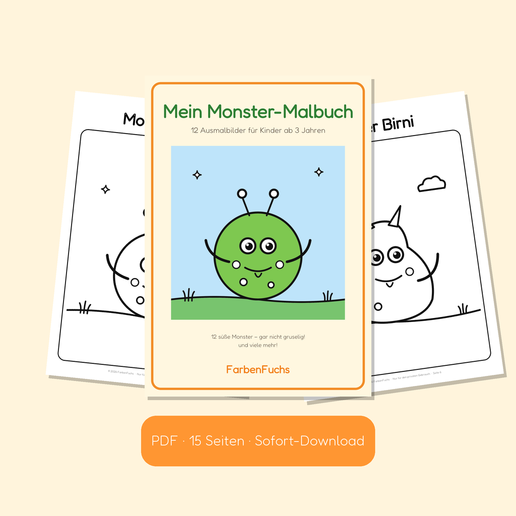 Monster-Malbuch PDF mit süßem Monster auf dem Cover