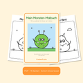 Monster-Malbuch PDF mit süßem Monster auf dem Cover