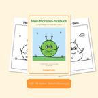 Monster-Malbuch PDF mit süßem Monster auf dem Cover