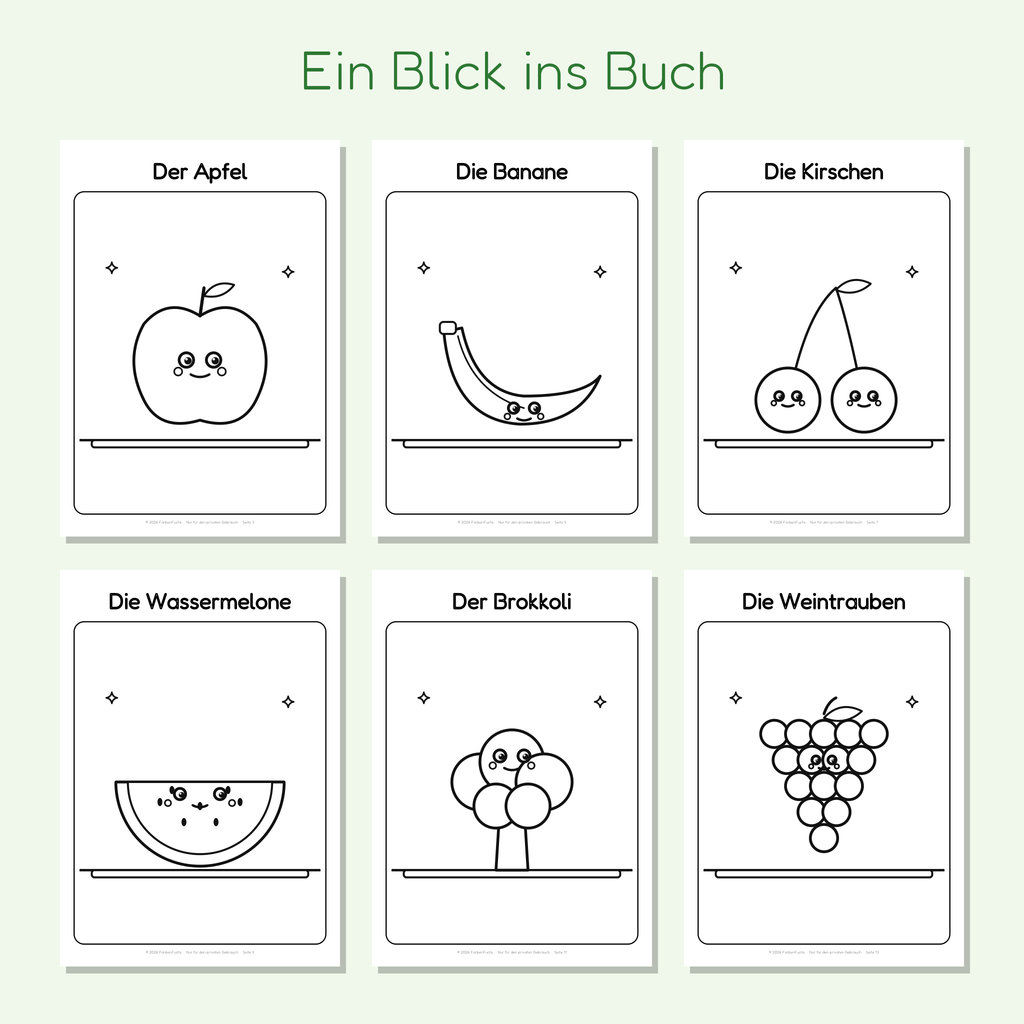 Vorschau der Obst- und Gemüse-Ausmalbilder