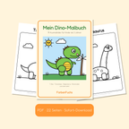Dino-Malbuch PDF für Kinder mit grünem T-Rex auf dem Cover