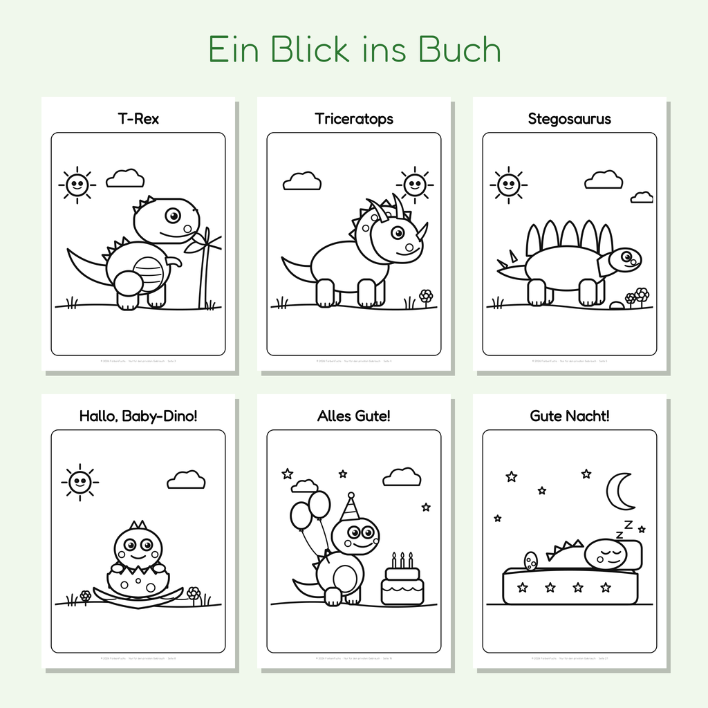 Vorschau: Dinosaurier-Ausmalbilder T-Rex, Triceratops, Stegosaurus und mehr