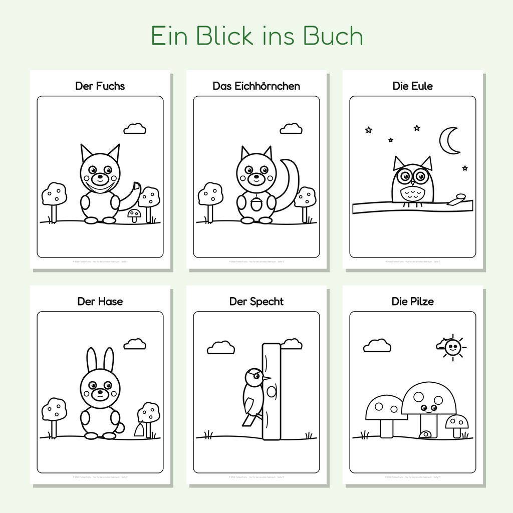 Vorschau der Waldtier-Ausmalbilder
