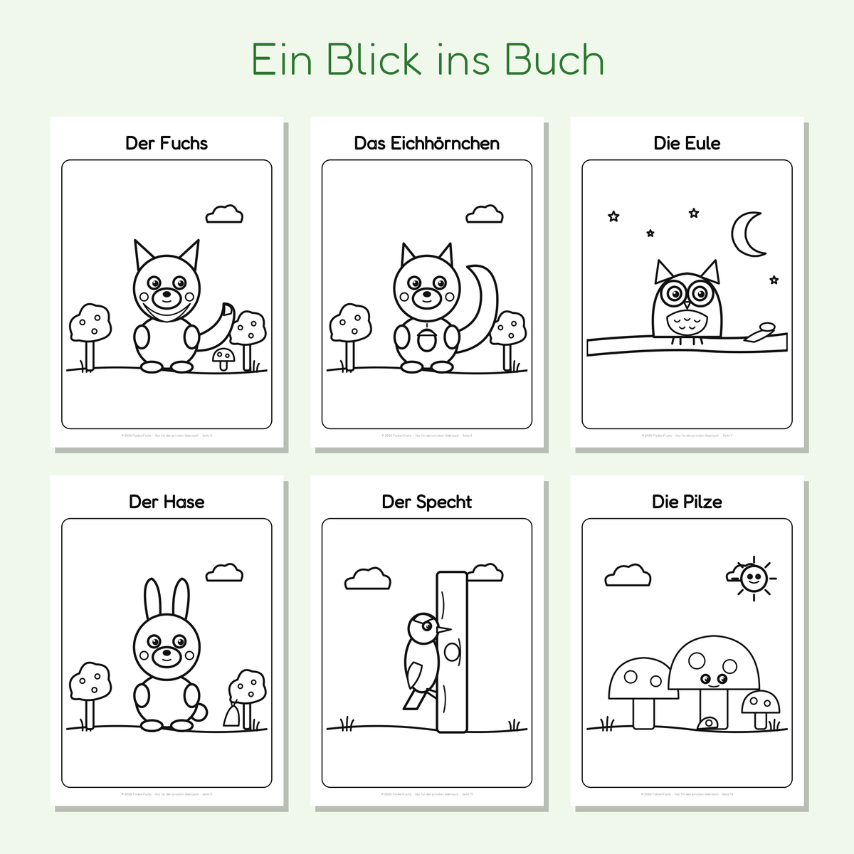 Vorschau der Waldtier-Ausmalbilder