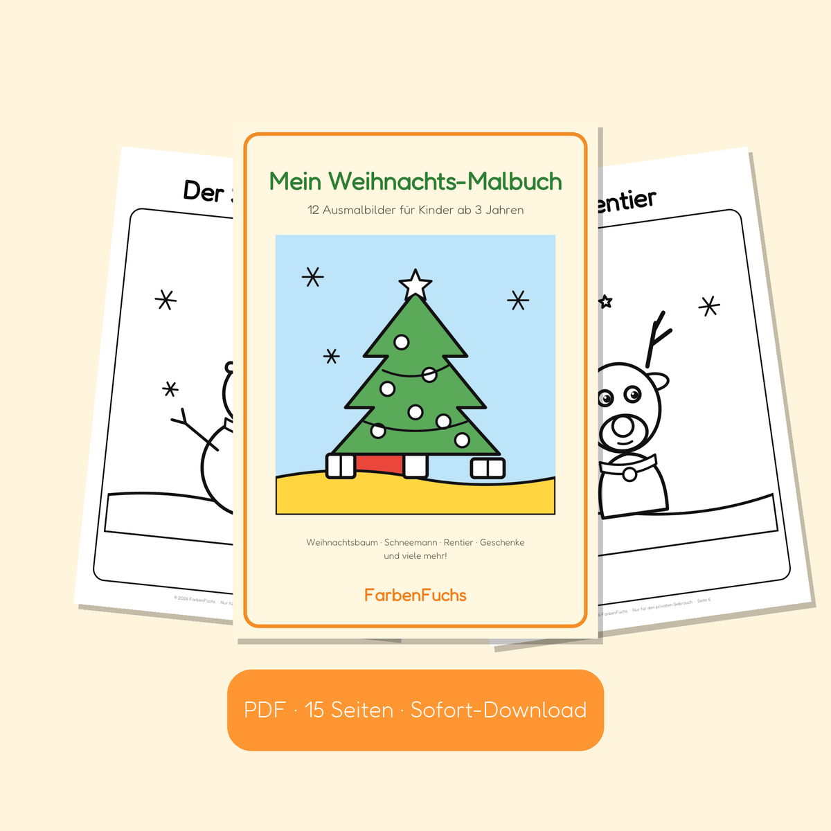 Weihnachts-Malbuch PDF mit Weihnachtsbaum auf dem Cover