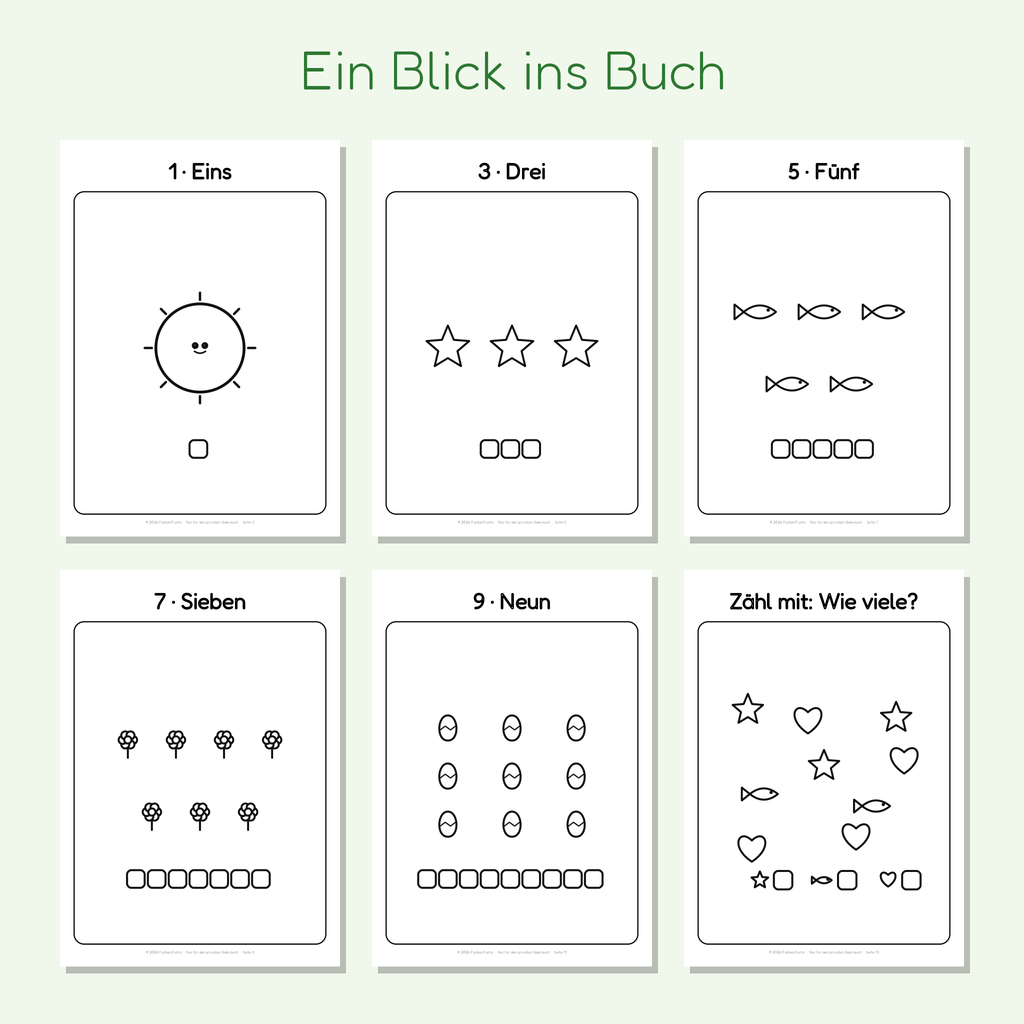 Vorschau der Zahlen-Ausmalseiten