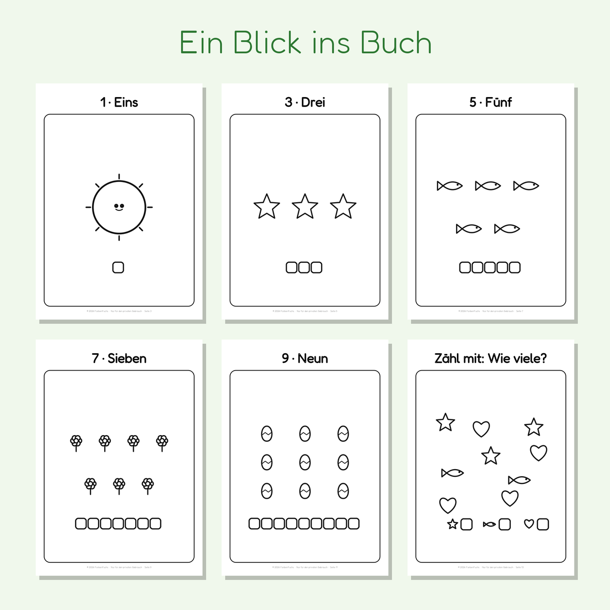 Vorschau der Zahlen-Ausmalseiten